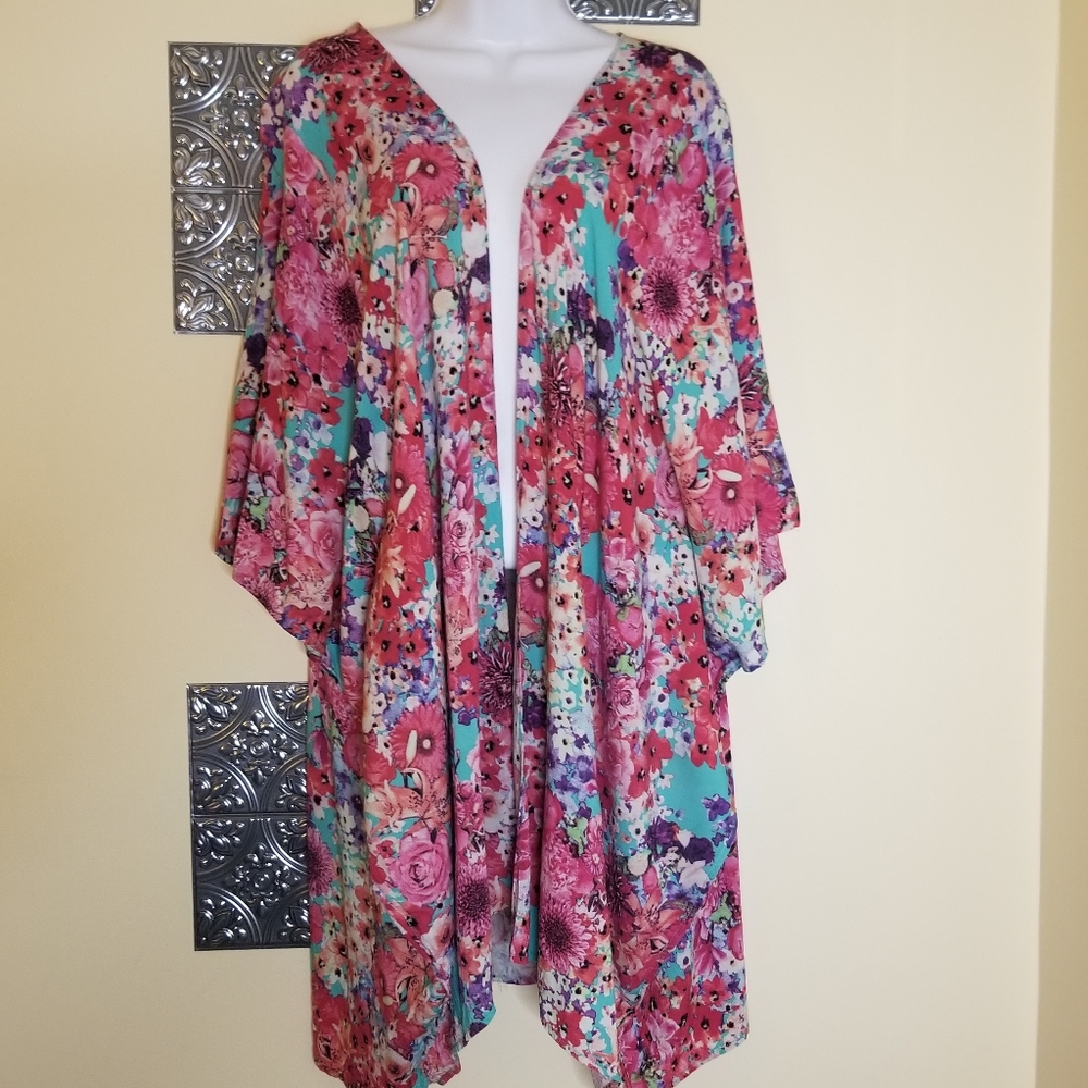 Umgee Floral Print Open Front Kimono M/L